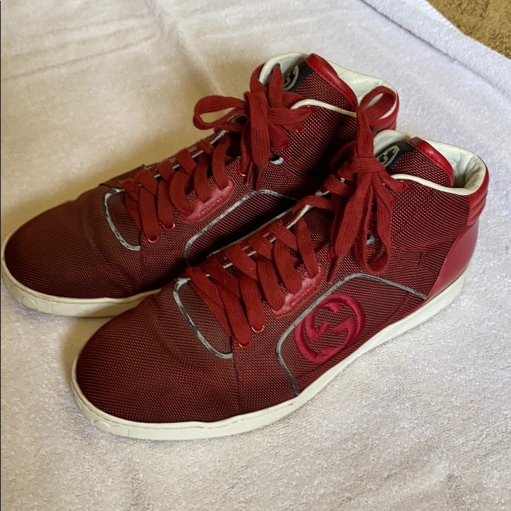 Gucci reflective red high top sneakers